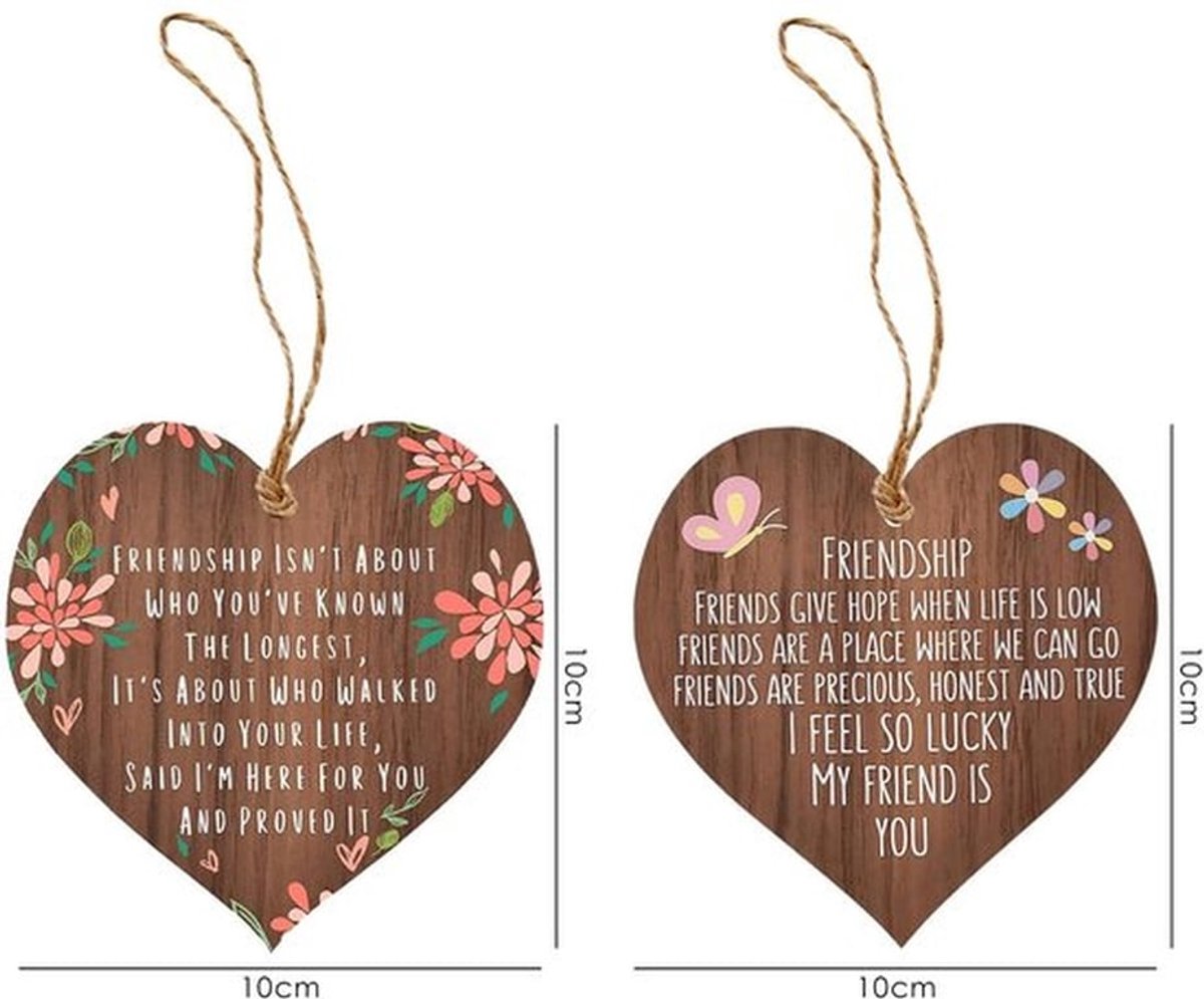 Houtsnippers Set van 2 - Decoratieve Vriendschapshangers - Inspirerende Houtsnippers - Cadeaus voor Vrienden - Houtkleur - 10 x 10 cm - Decoratie