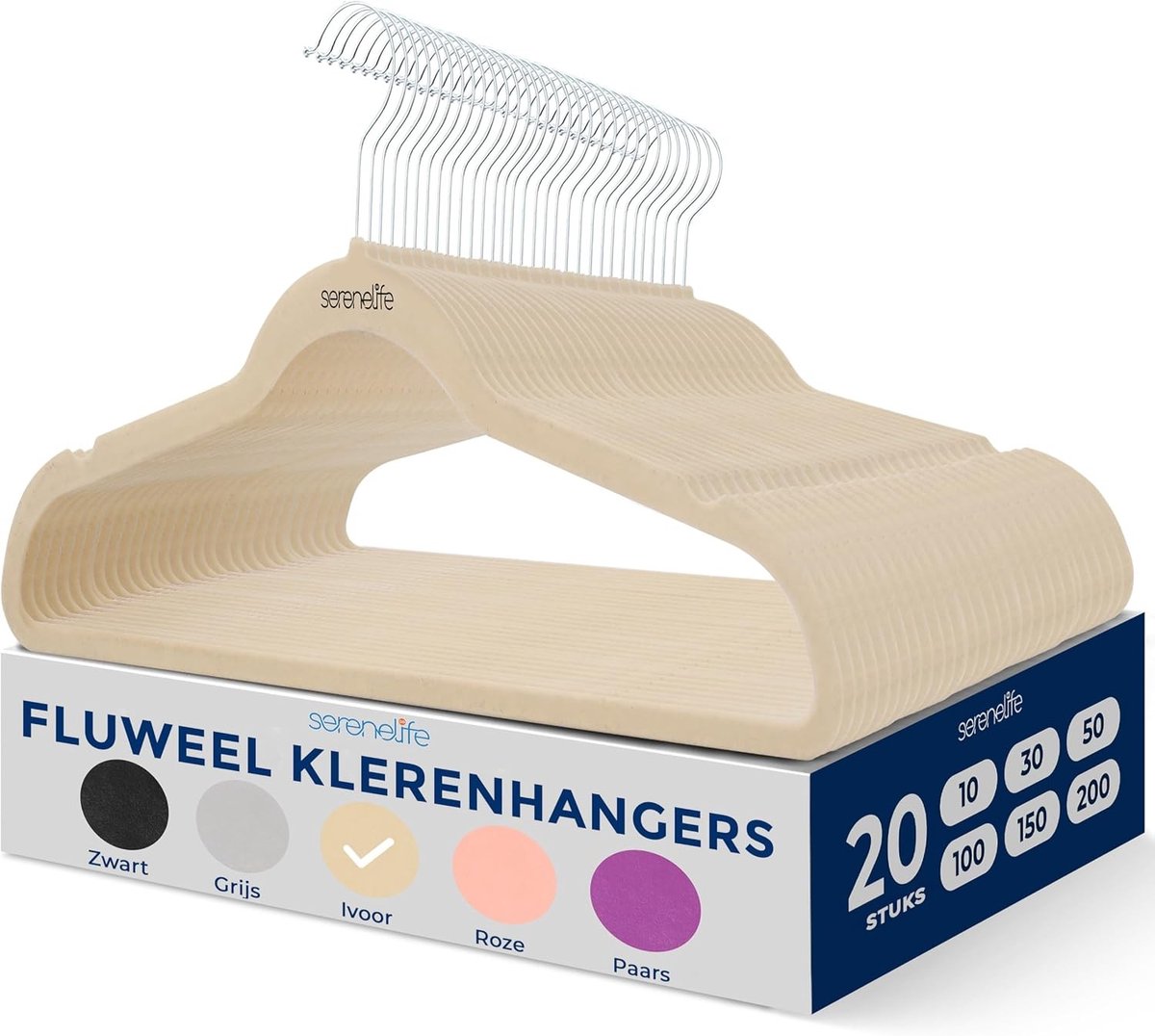 Houten kleerhangers - Ivoor - 20 stuks - Fluwelen Antislip Kledinghangers - Duurzaam en Ruimtebesparend voor Hemden en Jurken