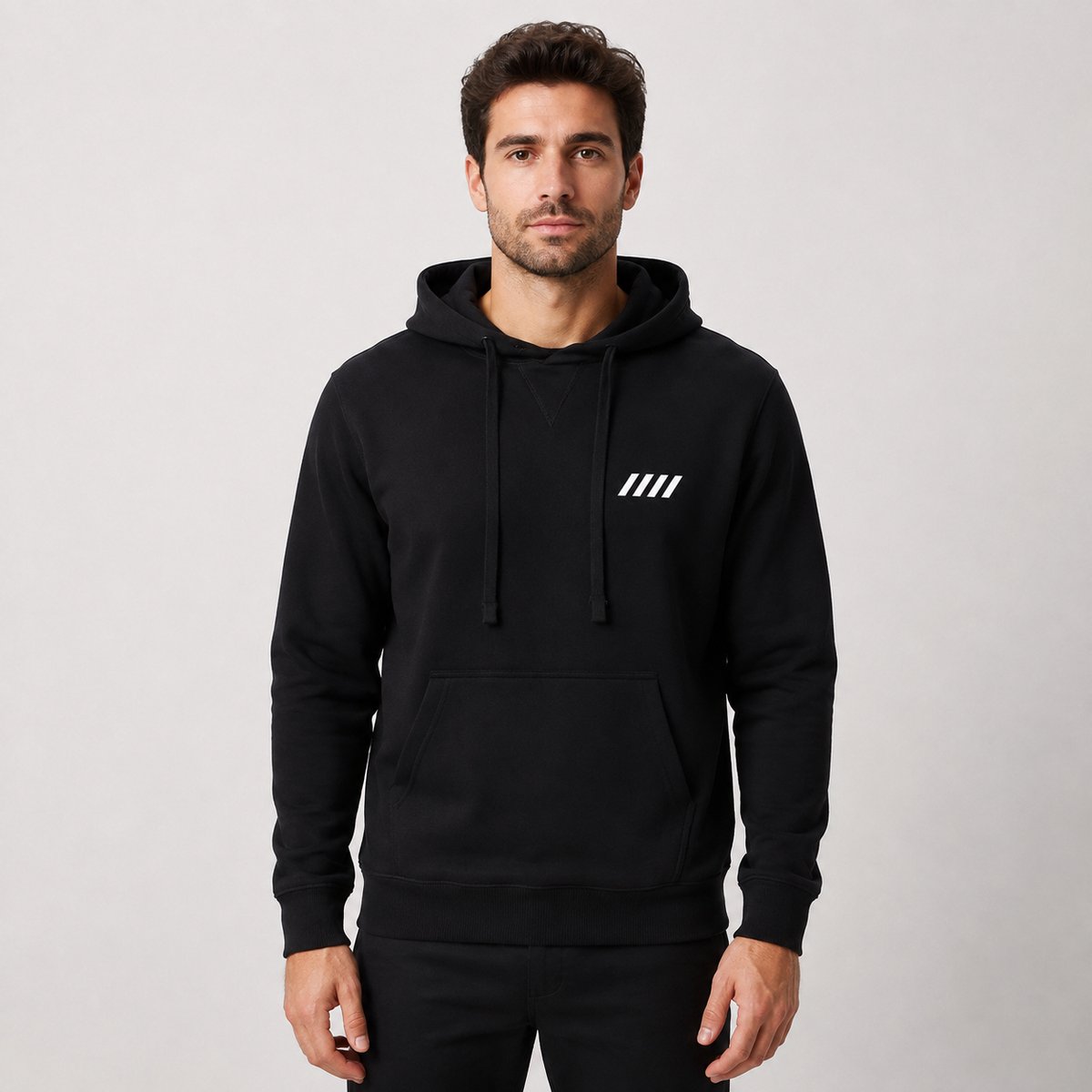 Hoodie Heren – Sweater met Capuchon en Print – Zwart – Katoen – Minimalistisch Logo - XXL