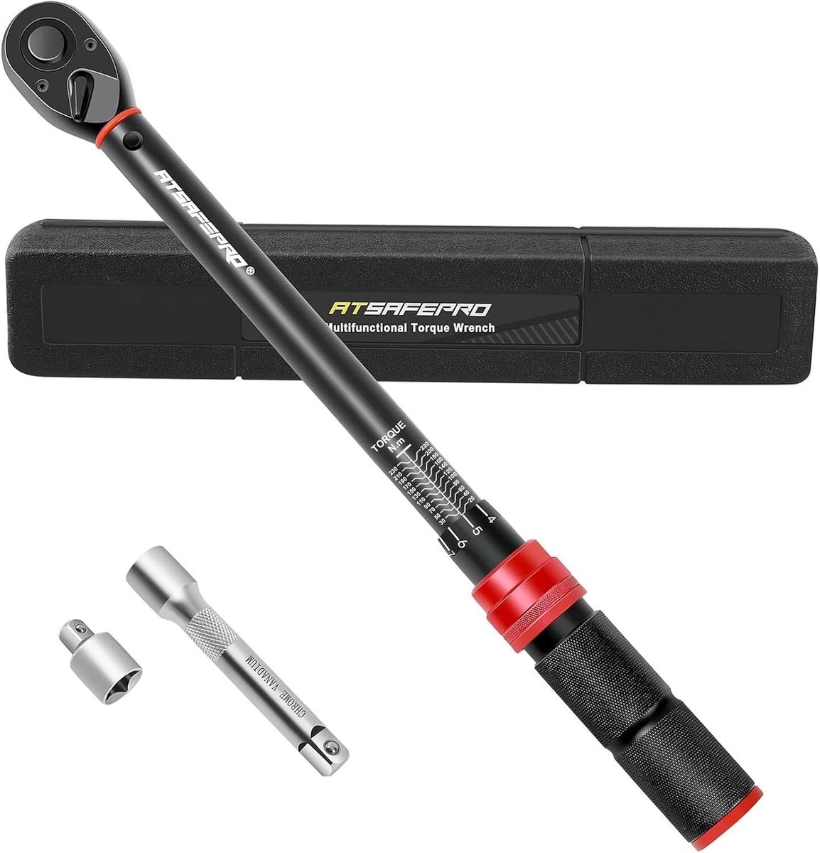 Momentsleutel voor auto - Zwart - 20-230 Nm - Verstelbare Momentsleutel met 1/2 Inch Aandrijving - Voor Auto, Motorfiets en Vrachtwagen