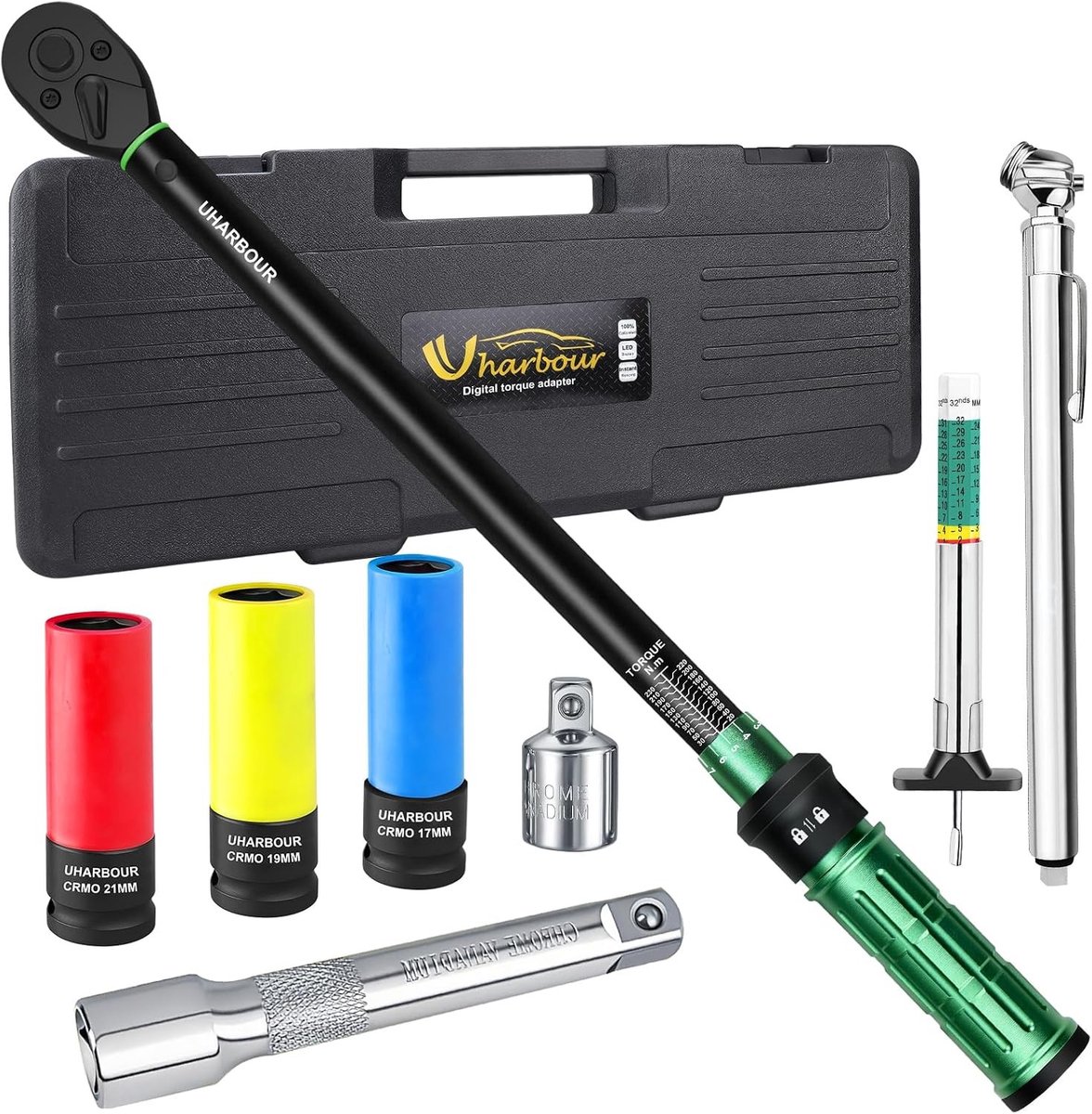 Momentsleutel voor auto - Zwart - 20-230 Nm - 1/2 inch Chroom-Vanadium Stalen Momentsleutelset - 8-delig voor Bandenonderhoud en Motorvoertuigen