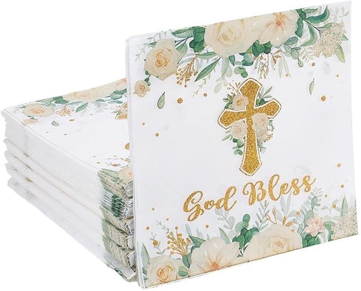 God zegene Doopservetten - 144 Stuks - Babyshower en Communie - 33cm - Feestelijke gelegenheid - Papieren servetten - Babyfeest - Bijzonder...