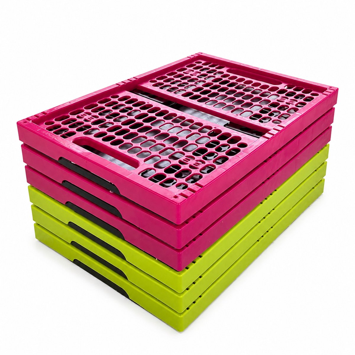 Vouwkratten – Vouwkrat – Boodschappenkrat – Inklapbaar – Stapelbaar – Set van 6 stuks - 32 Liter –Groen/roze