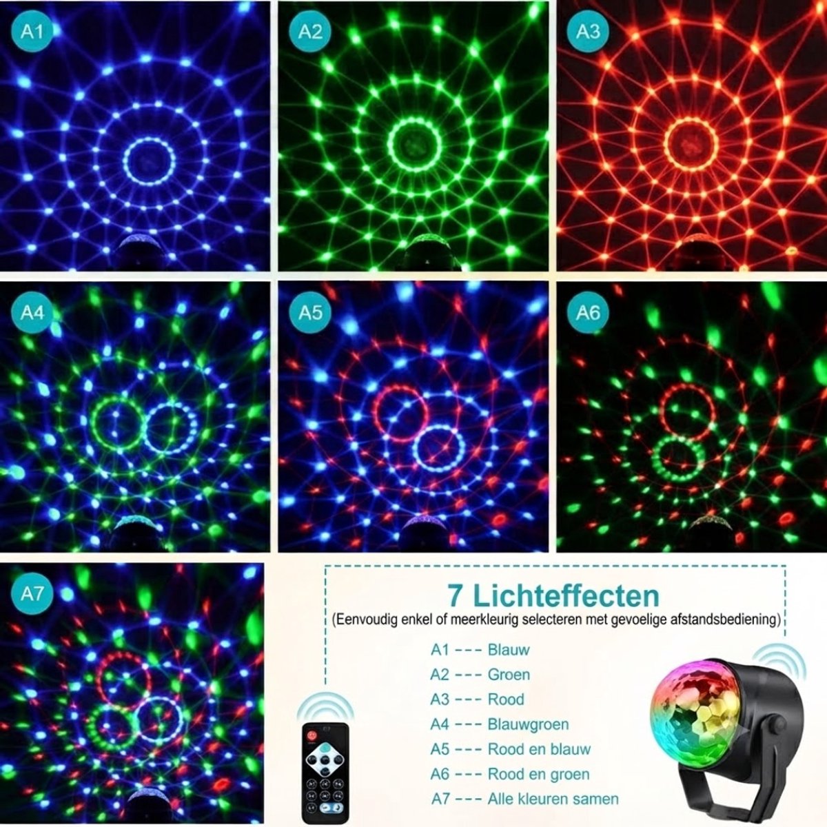 VALI® Discolamp - Discolampen - LED Discobal - Zwart - 12cm x 11cm x 11cm
