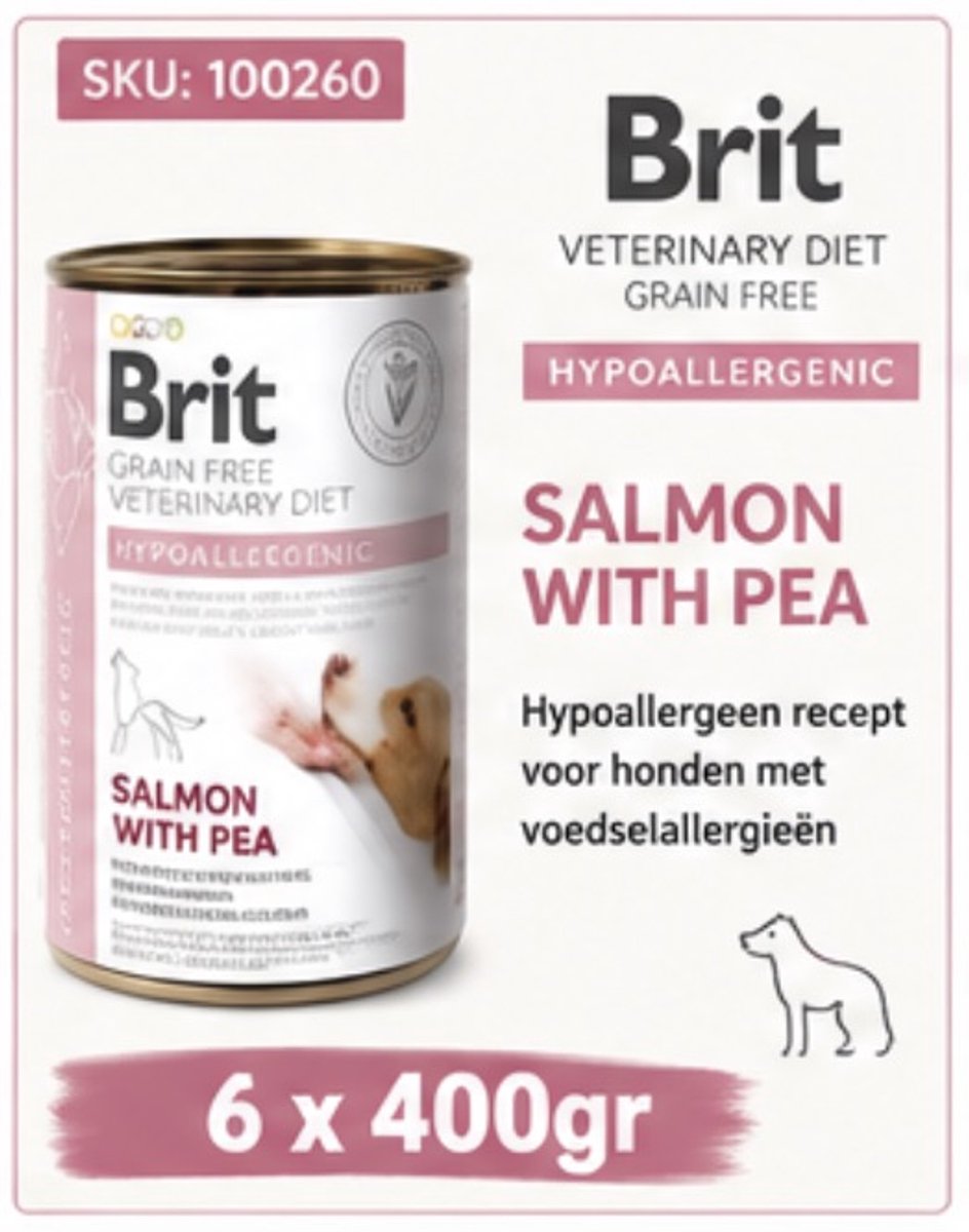 Brit Veterinary Diet Dog Hypoallergenic Monoprotein Salmon - 6 x 400 g