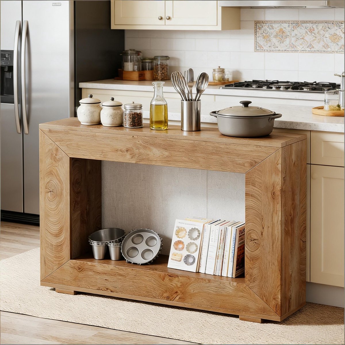 Wishdor Sidetable met opbergruimte - Landelijke console tafel voor hal en woonkamer - Houtlook in bruin - Rechthoekig - 120 x 30 x 83,5 cm
