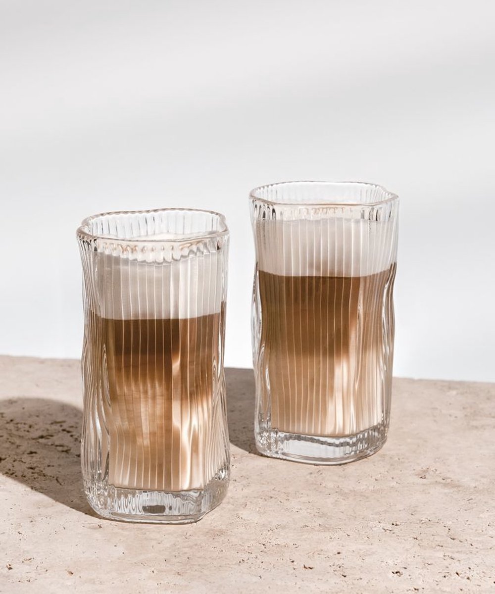 Geribbelde Wave Glazen Set 6-Delig 270 ml – Luxe Waterglazen & Drinkglazen – Aesthetic Design – Iced Coffee Glazen – Cocktailglazen Modern – Japandi