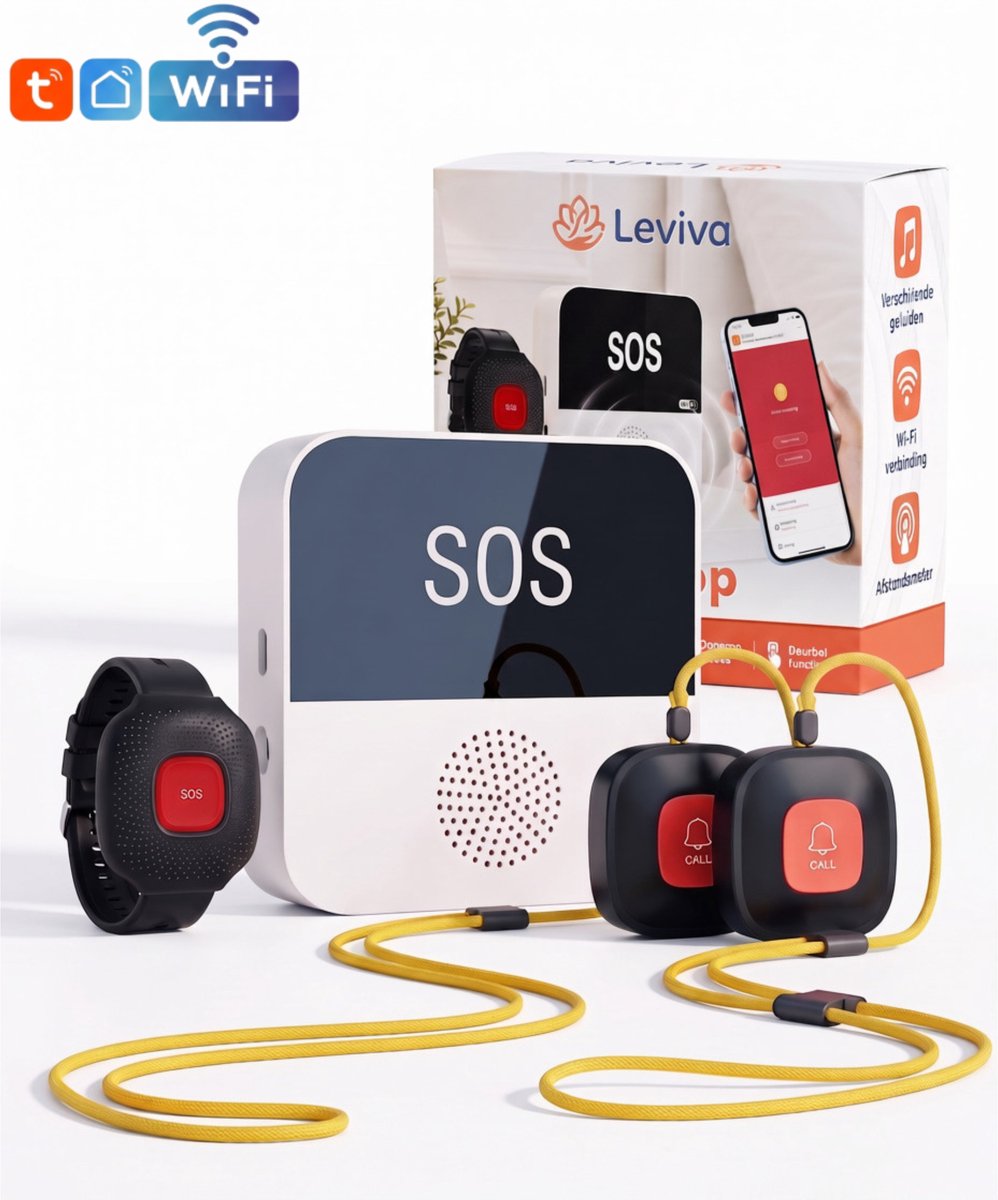Leviva Alarmknop - Persoonlijke alarmknop voor ouderen - SOS noodknop met melding op mobiel