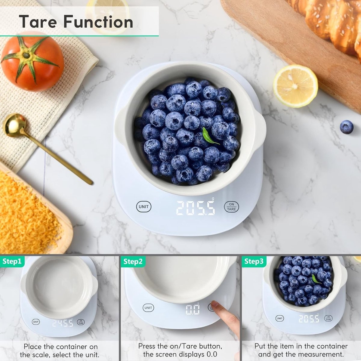 Microweegschaal - Wit - Digitale Keukenweegschaal met Veiligheidsglas - Oplaadbaar en Calorieënteller voor Gezond Koken