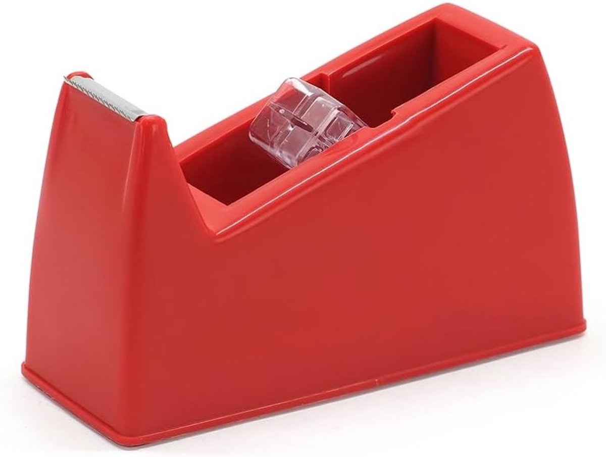 Plakbanddispenser - Rood - 14 x 8 x 5,2 cm - Verzwaard met Snijblad - Voor Kantoor en Knutselen