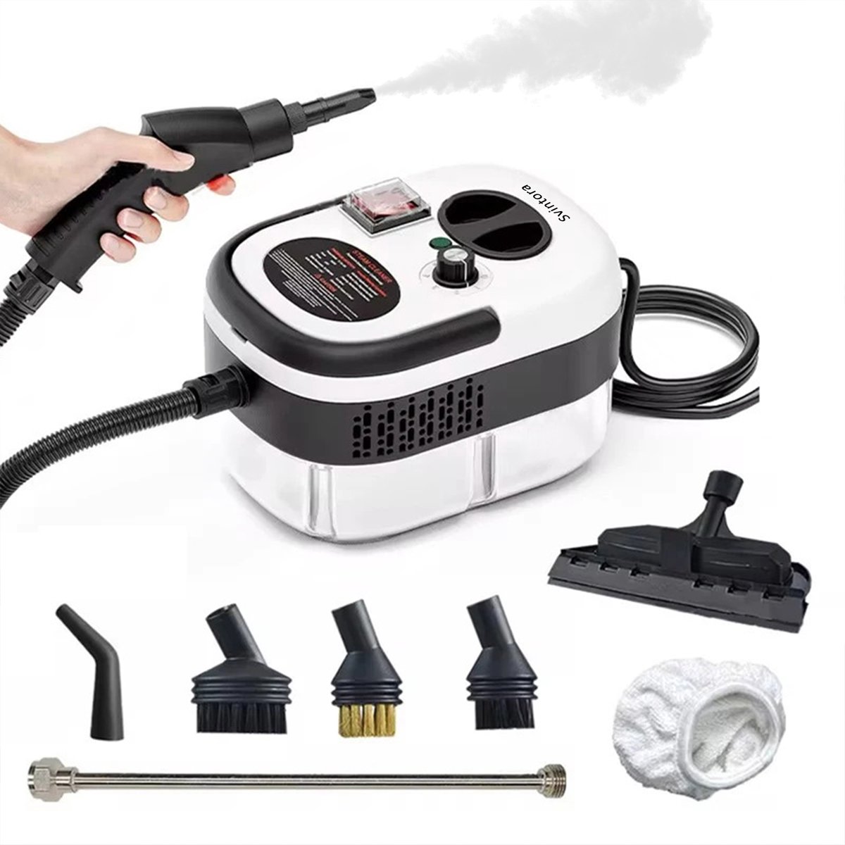 Svintora Stoomreiniger - 1.2L Stomer voor Keuken & Badkamer & BBQ & Ramen - 2500W Handstoomreiniger Schoonmaak - Stoomapparaat Reiniger - tapijtreiniger- Steam Cleaner Stoom - Reinigingsmachine - Draagbare Vlekkenreiniger - Stoomapparaat Badkamer