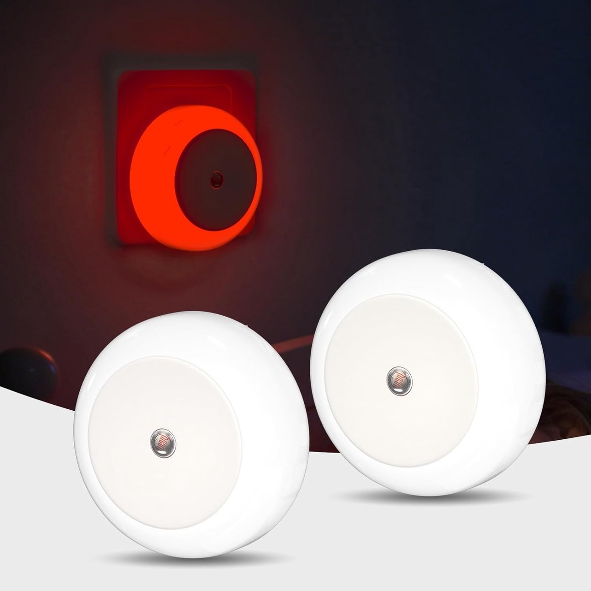 2-Pack 625nm Rood Nachtlampje voor in de Muur, Schemersensor Automatisch Aan/Uit, Zacht Rood Licht, Geschikt voor Babykamer, Slaapkamer, Kinderkamer, Keuken, Badkamer en Gang