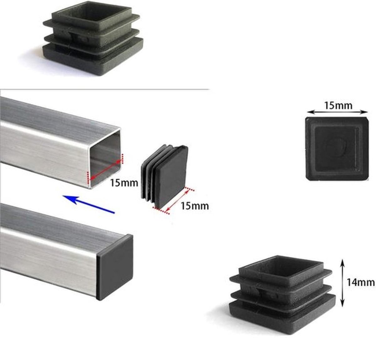 Buisstoppen 15 x 15 mm - Voetdoppen - Lamellenstop - Kunststof - 20 Stuks - Veelzijdige Toepassingen