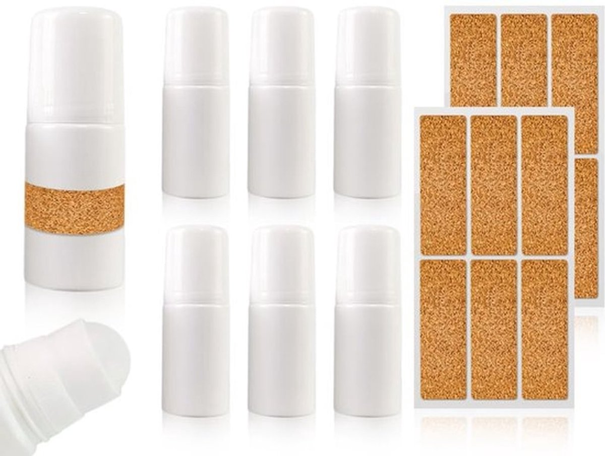 Roll-on Flessen 6 Stuks - Lege Kunststof Flessen - Aromatherapie Container - Roterende Bal - 50 ml - Inclusief Stickers - Geuroliën