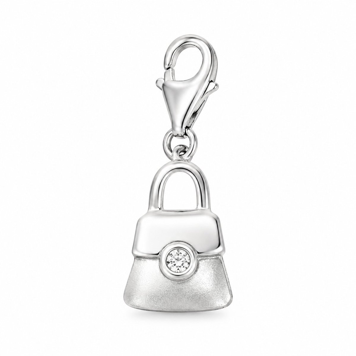 925 Sterling Zilveren Bedel Handtas met Zirkonia en Karabijnsluiting – Tas Bedel voor Armband of Ketting