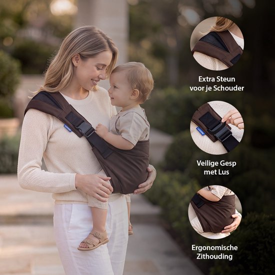 LUVION® Baby Sling FLORENCE Chestnut Brown - Heupdraagzak Baby - Ergonomische Hip Carrier - Draagzak - Tot 16 kg - Bruin — afbeelding 3