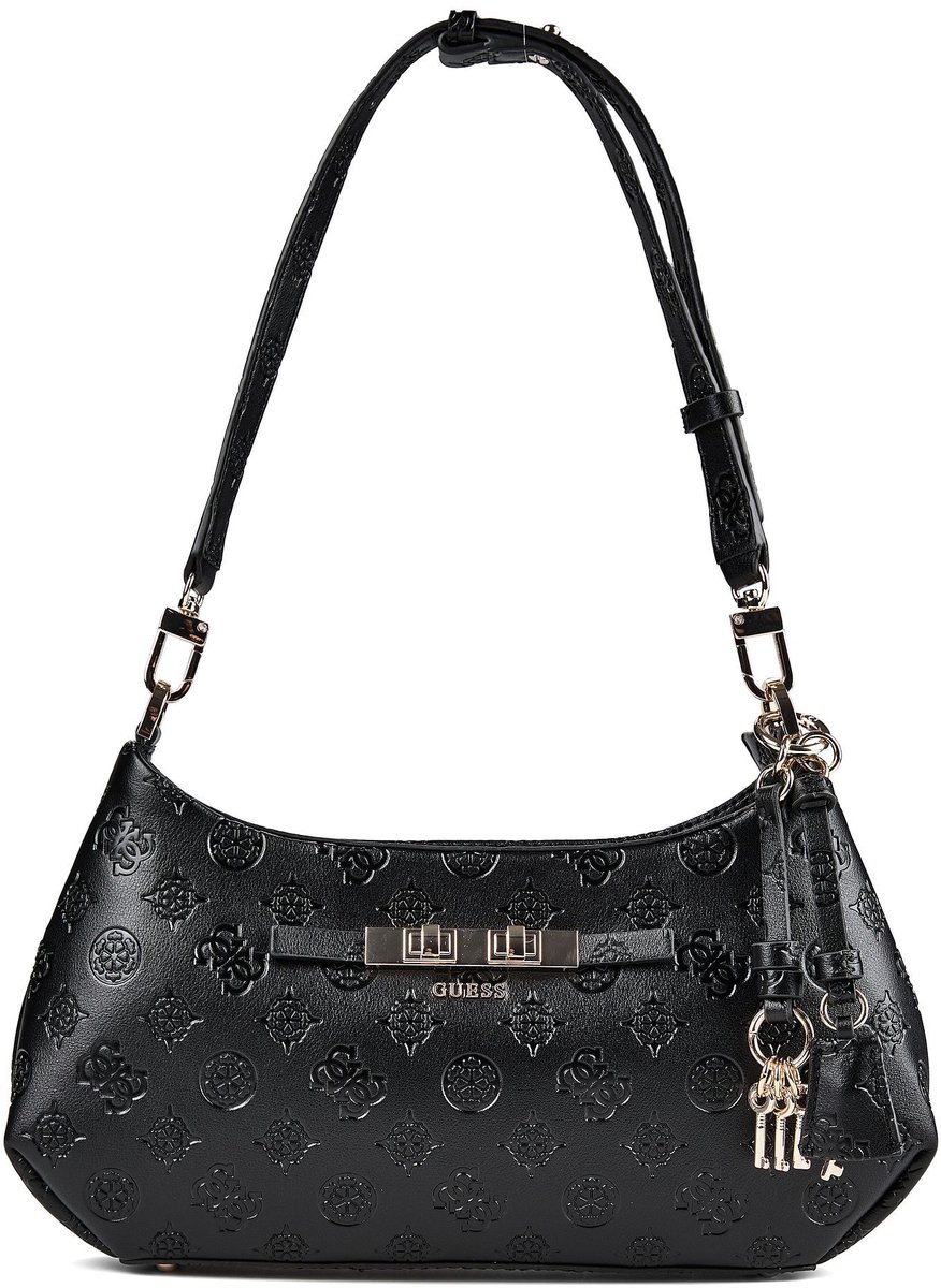GUESS schoudertas Carmella Hobo Black Logo zwart