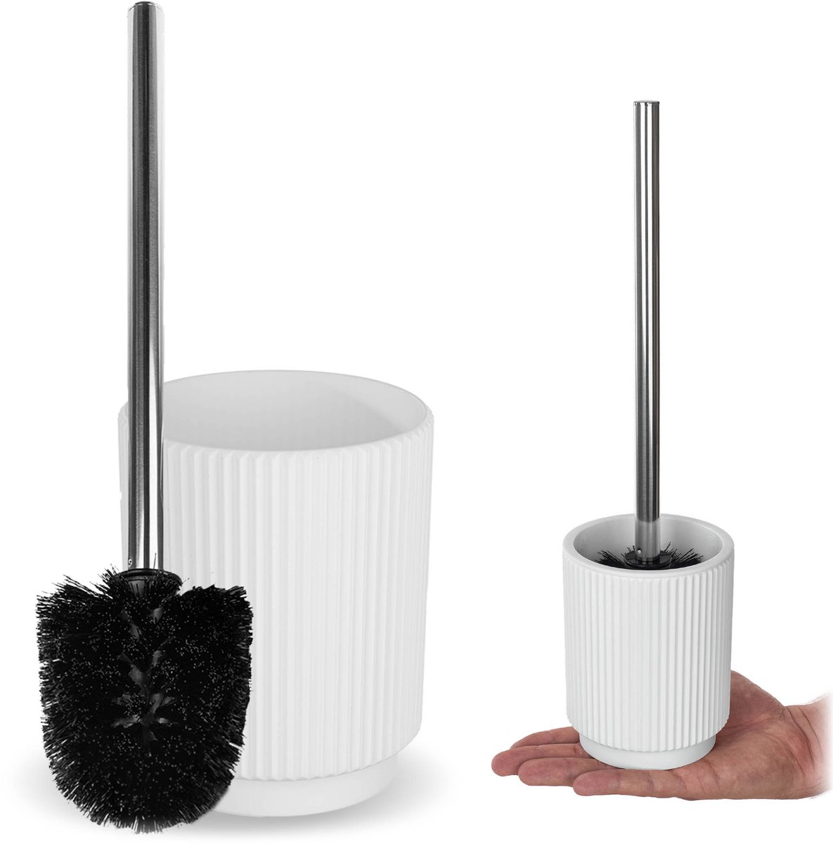 KADAX toiletborstel met houder van polyresin, toiletborstel met lange kunststof steel, moderne toiletborstel met houder, badkameraccessoires (wit)