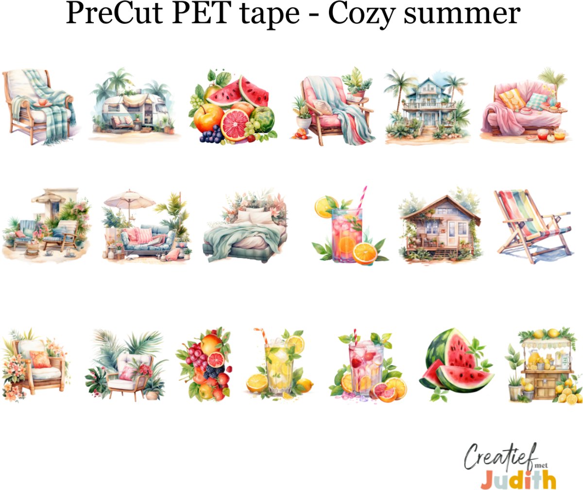 Bullet Journal Pet Tape Cozy summer - Planner Agenda Stickers - Zomer stickers - Transparante stickers 2mtr - Scrapbook stickers - Doorzichtige Deco stickers - Pre-cut stickers - volwassenen en kinderen