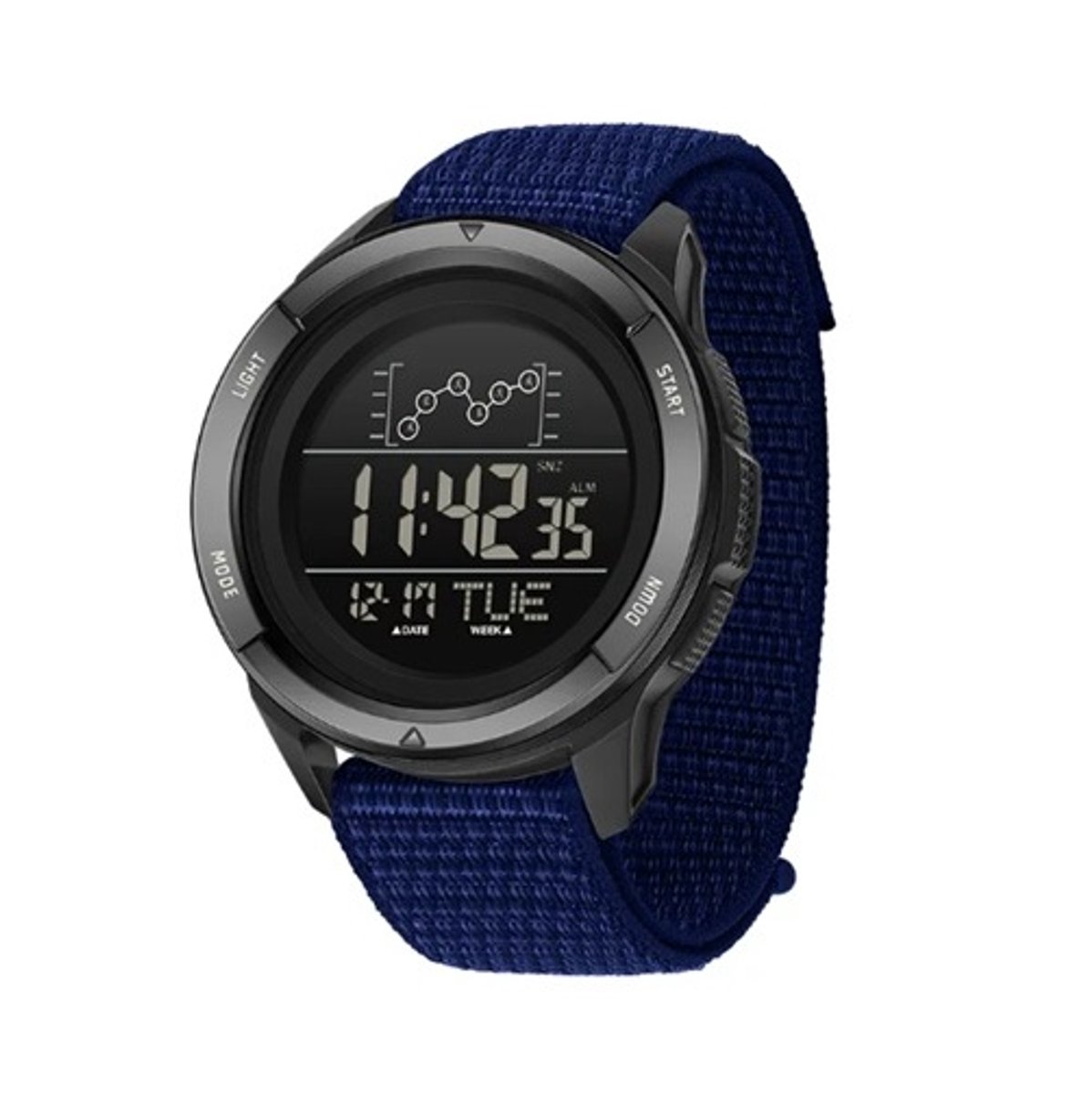 Horloge Heren - Sporthorloge - Countdown - Stopwatch - Nylon Band - Blauw