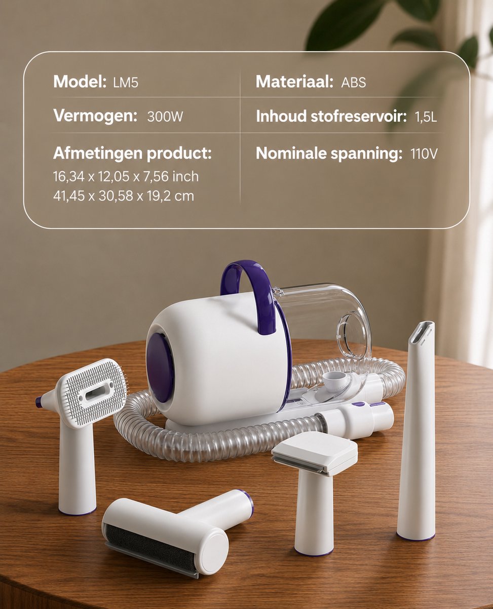 Honden Tondeuse met Stofzuiger – 7-in-1 Hondentrimmer & Vachtverzorgingsset – Dierenstofzuiger voor Hondenhaar – 1,5L Opvangbak – Trimmer, Borstels & Nagelverzorging – Honden Verzorgingsset – Blauw