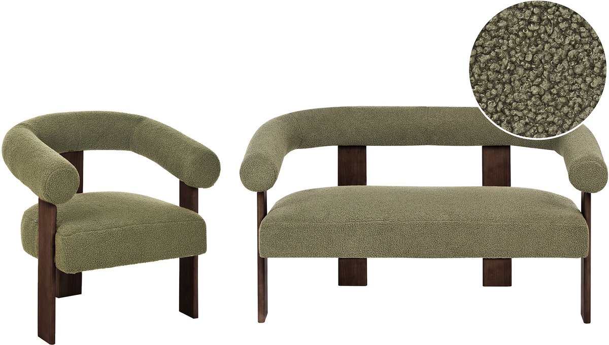 ILBRO - Bankenset - Groen/Donkerbruin - Bouclé