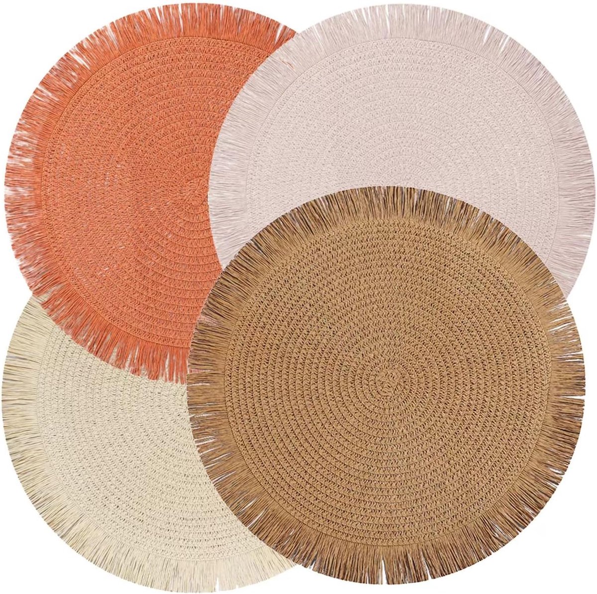 4 stuks -placemat-placemats rond- placemats papier- ronde place mats hitte bestendig - ronde gevlochten placemats- Wasbaar, hittebestendig, antislip-Tafeldecoratie-Geschikt voor feestjes, keukens en eetkamerdecoratie- Rond-38cm