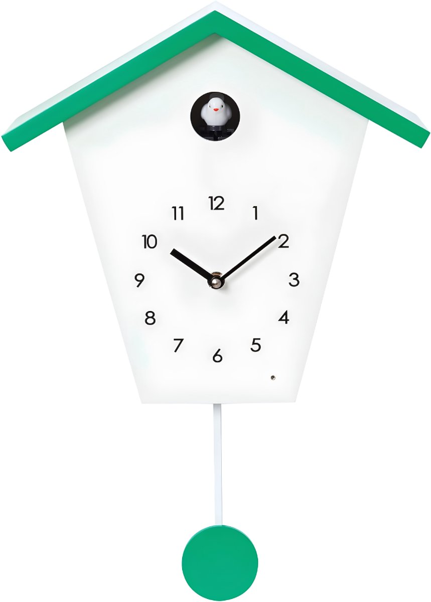 Lìon® Koekoek Klok - Minimalistische Koekoeksklok - Koekoeksklok Modern - Wit/Groen - 38cm x 23cm x 12cm