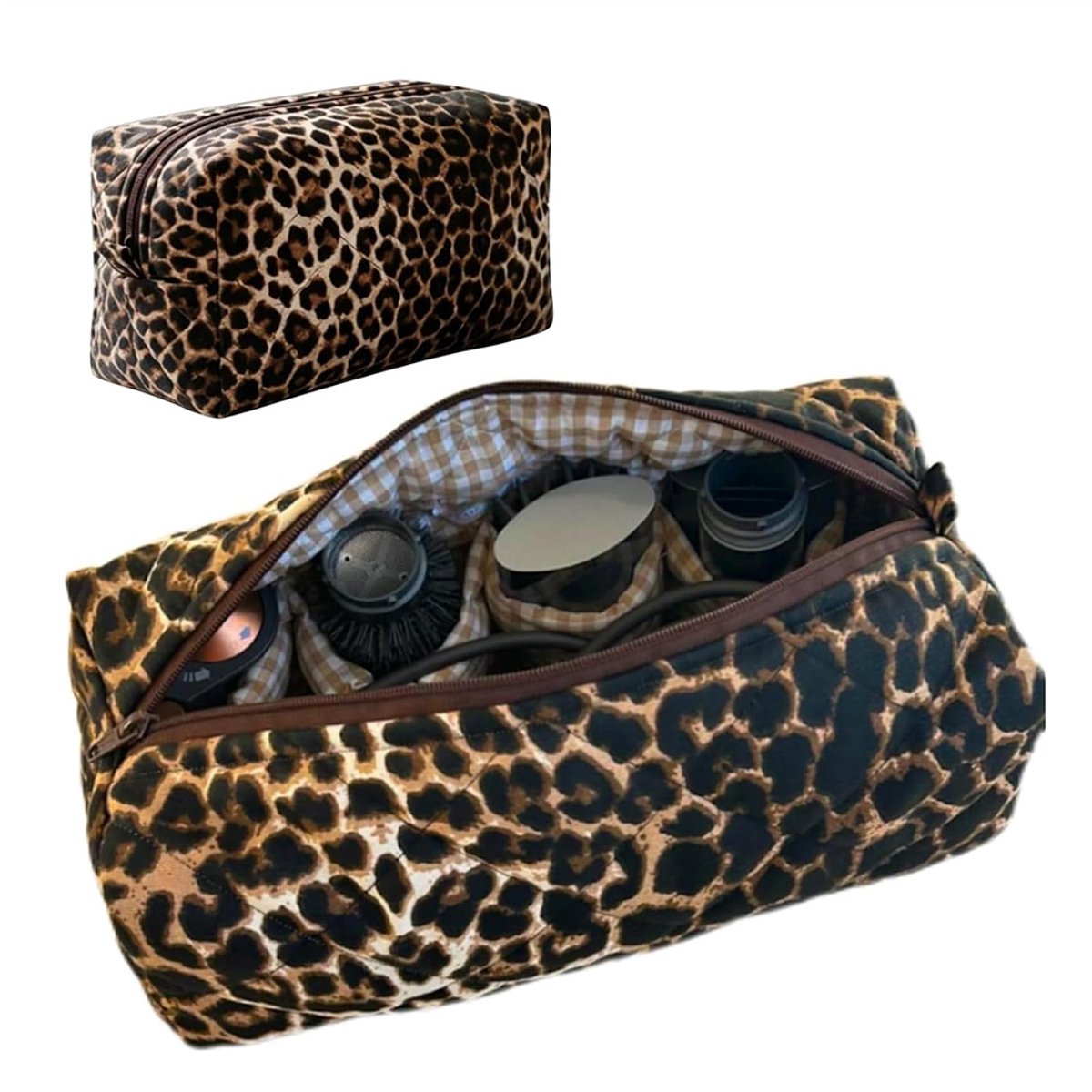 Make-uptas met luipaardprint, opbergtas voor föhn, draagbare reistas voor het opbergen van haarstylingtools en accessoires