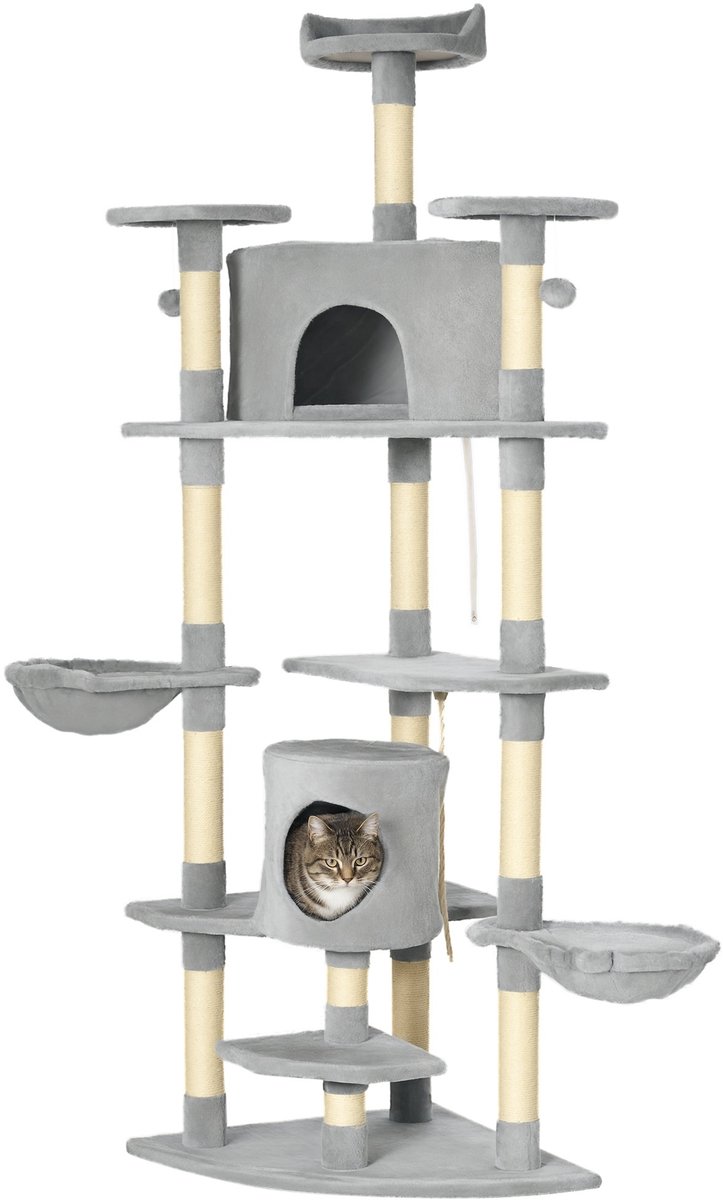 PawHut krabpaal voor katten - Spaanplaat - 60x60x200cm - Donkergrijs