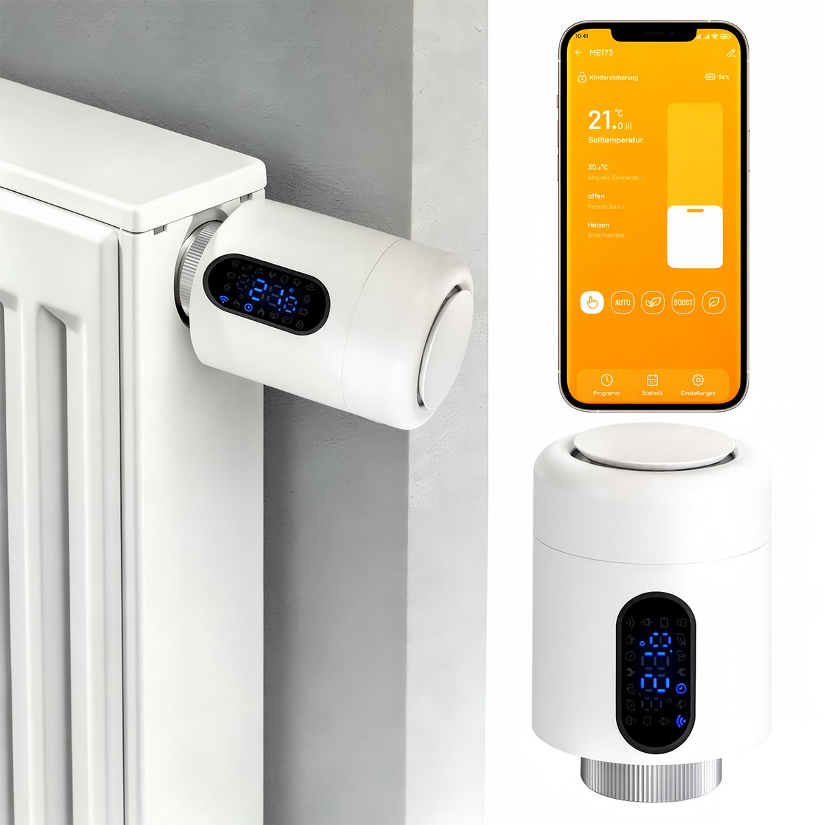 Slimme Thermostaatkraan voor Radiator – WiFi, App en 6 Modi – Wit – 2-pack
