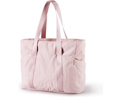 Dames Handtas - Grote Shopper Tas met Rits - Ruime Schoudertas voor Vrouwen - Multifunctionele Laptoptas voor School, Reizen en Strand - Geschikt als Boodschappen-, Weekend- en Yogatas - Roze