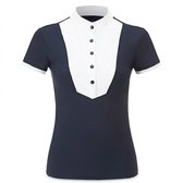 Marineblauw ruitershirt dames – korte mouwen – sneldrogend paardrijshirt – opstaande kraag met knoopsluiting – sportief paardrij T-shirt – maat S