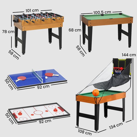 SPORTNOW Multi-Gaming Ballentafel - MDF, kunststof - 134L x 108B x 144H cm - Walnootbruin — afbeelding 4