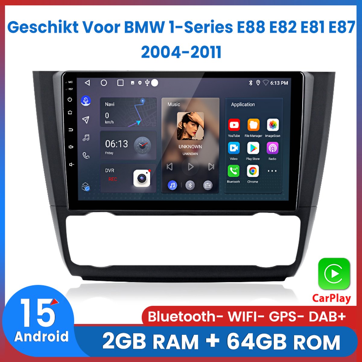 Awesafe Geschikt Voor BMW 1-Series E88 E82 E81 E87 2004 t/m 2011 Autoradio - Met navigatie GPS - 2GB+64GB - Bluetooth WIFI - Apple Carplay & Android auto - Radio scherm - 2004 2005 2006 2007 2008 2009 2010 2011