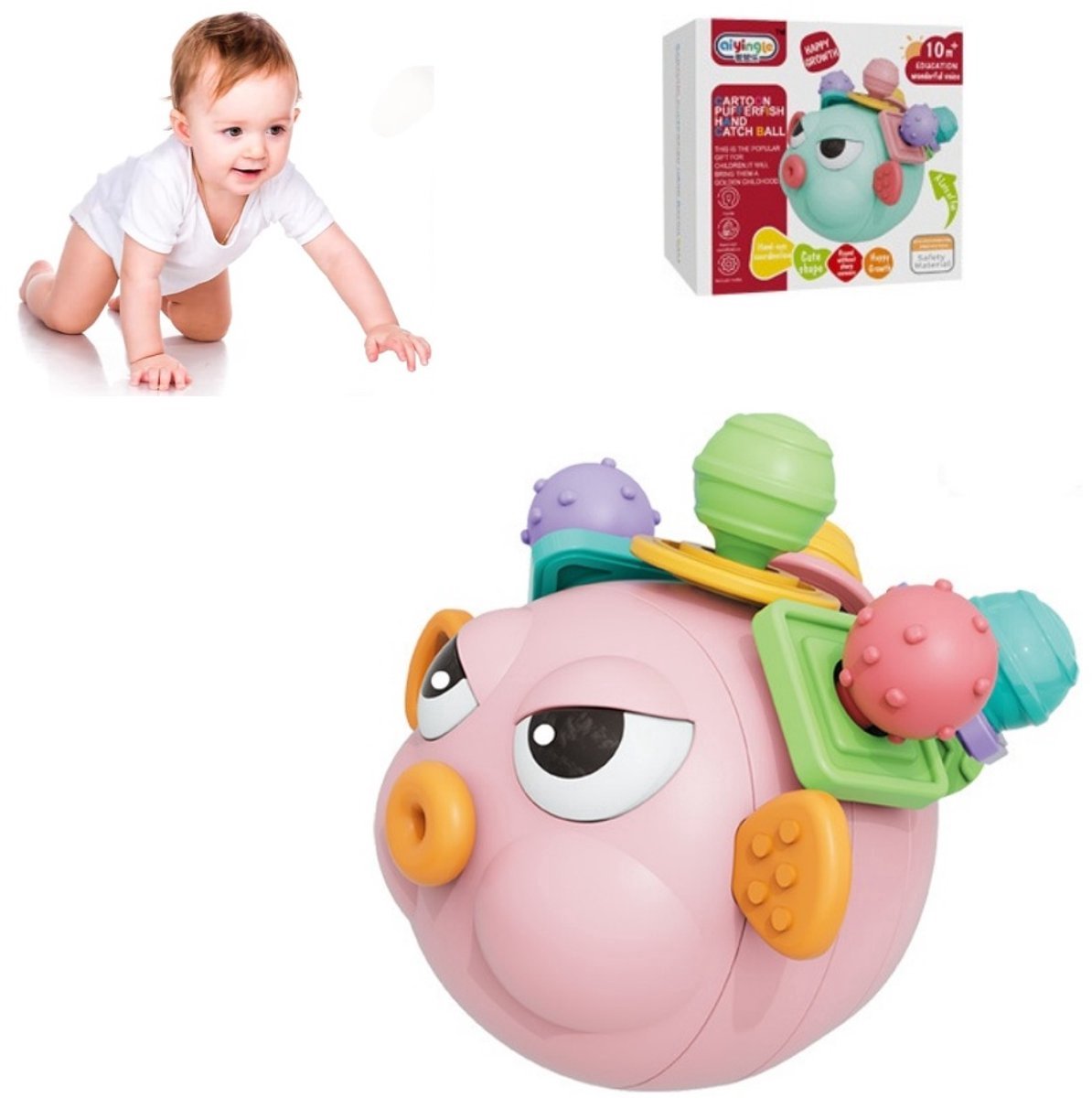 Casalora – Roze Baby Bijtspeelgoed Dolfijn – Sensorisch Grijpbal Speelgoed – Montessori Baby Speelgoed voor 6-12 Maanden & Peuters
