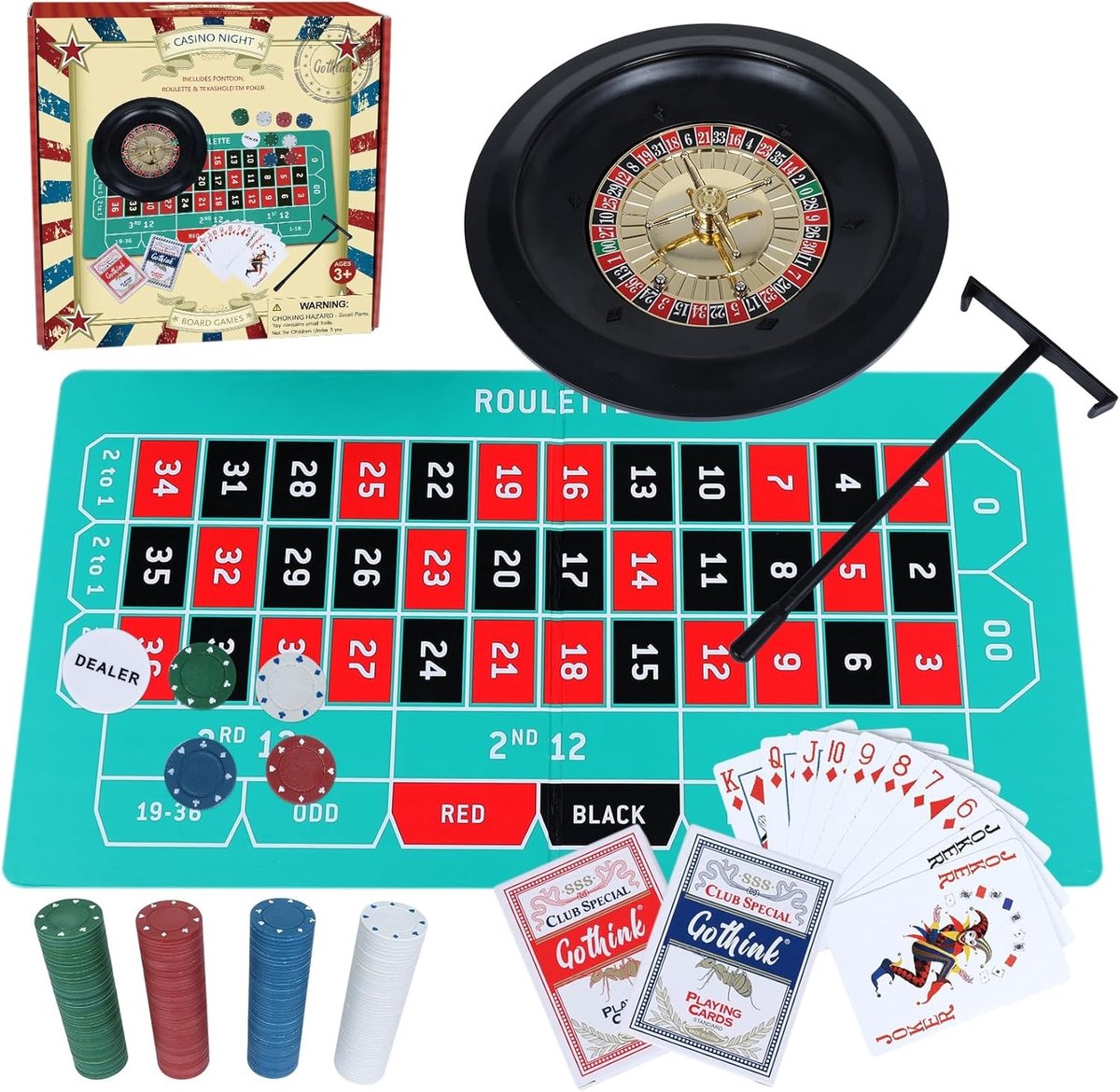 Roulettewiel - Rood - 25,4 cm - Compleet Casino Speelset met Kaarten en Fiches - Voor Feest en Thuisgebruik