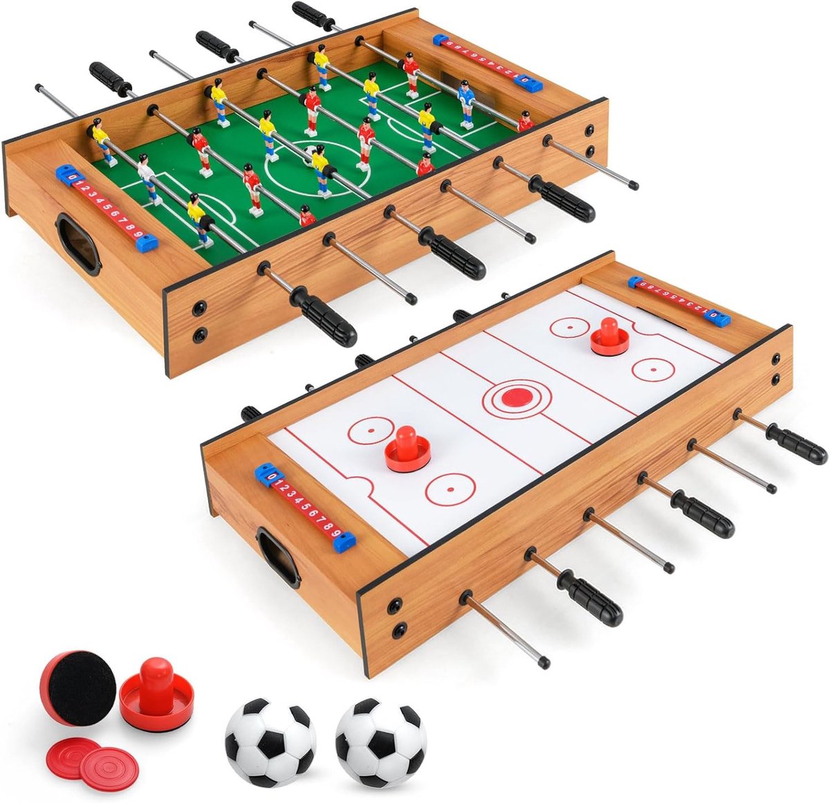 2-in-1 Multigame Tafel – Airhockeytafel – Tafelvoetbal – Multifunctionele Houten Speeltafel – Voor Kinderen en Volwassenen – Voor Speelkamer en Feestjes