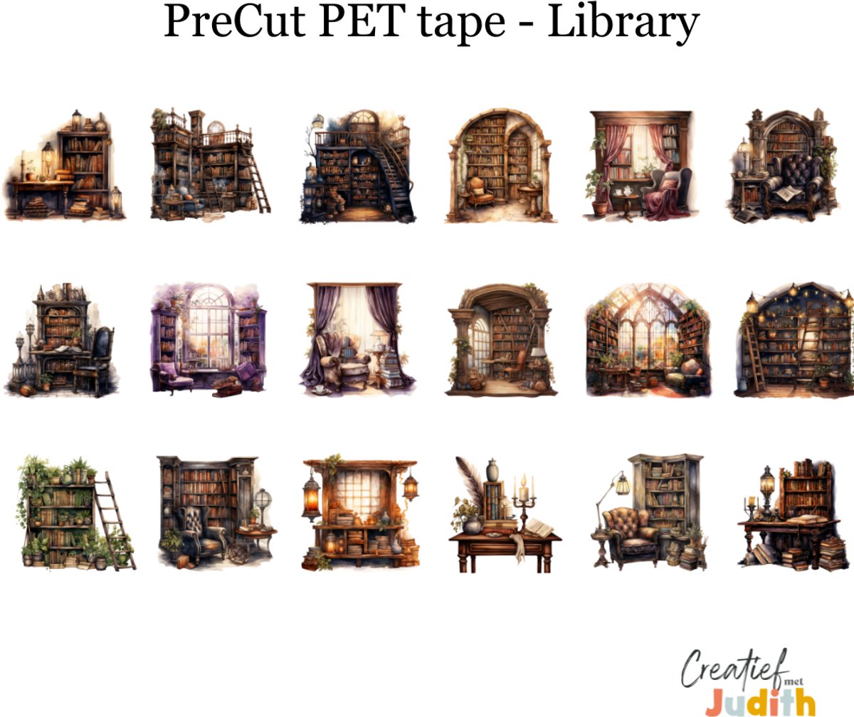 Bullet Journal Pet Tape Library - Planner Agenda Stickers - Boeken stickers - Transparante stickers 2mtr - Scrapbook stickers - Doorzichtige Deco stickers - Pre-cut stickers - volwassenen en kinderen