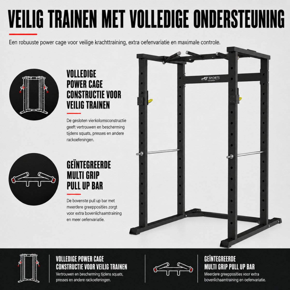 AJ-Sports Power Cage - Squat Rack met Safety Spotters thumbnail 3