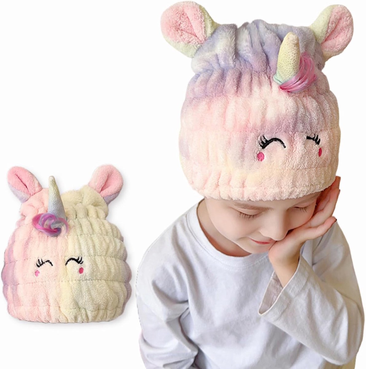 Microvezel Haardoek voor Kinderen met Eenhoorn Ontwerp - Sneldrogende Turban - Absorberend en Anti-Frizz - Geschikt voor Alle Haartypen