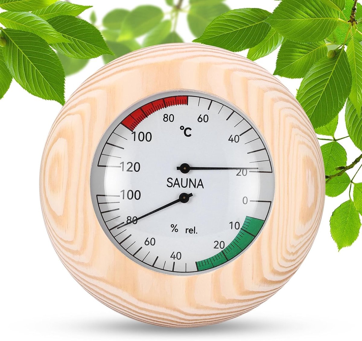 2-in-1 Sauna Thermometer en Hygrometer van Hout, Temperatuur- en Vochtigheidsmeter, 0-120°C, 0-100% RH, 15x15x3.5cm, Perfect voor Thuisgebruik en Wellness