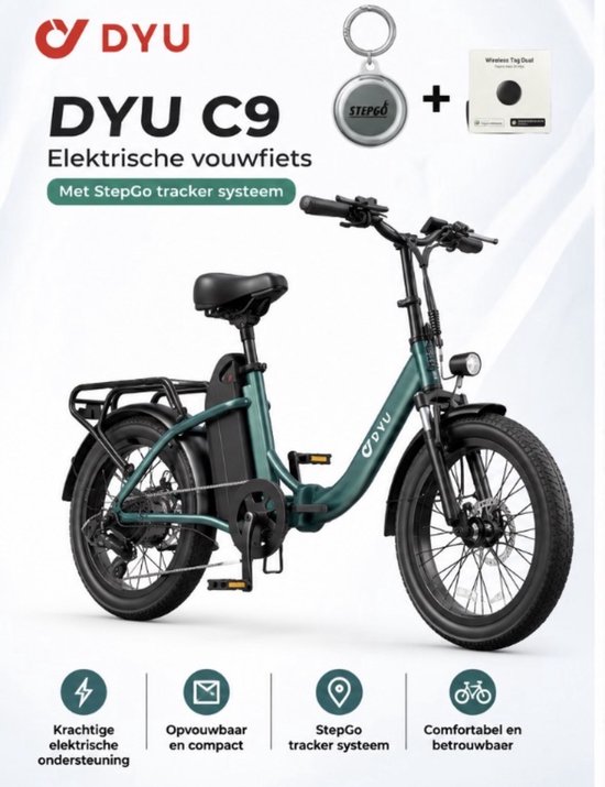 Elektrische fiets - Vouwfiets - DYU C9 - inclusief tracker - met traceer syateem - elektrische vouwfiets van Merkloos — afbeelding 3