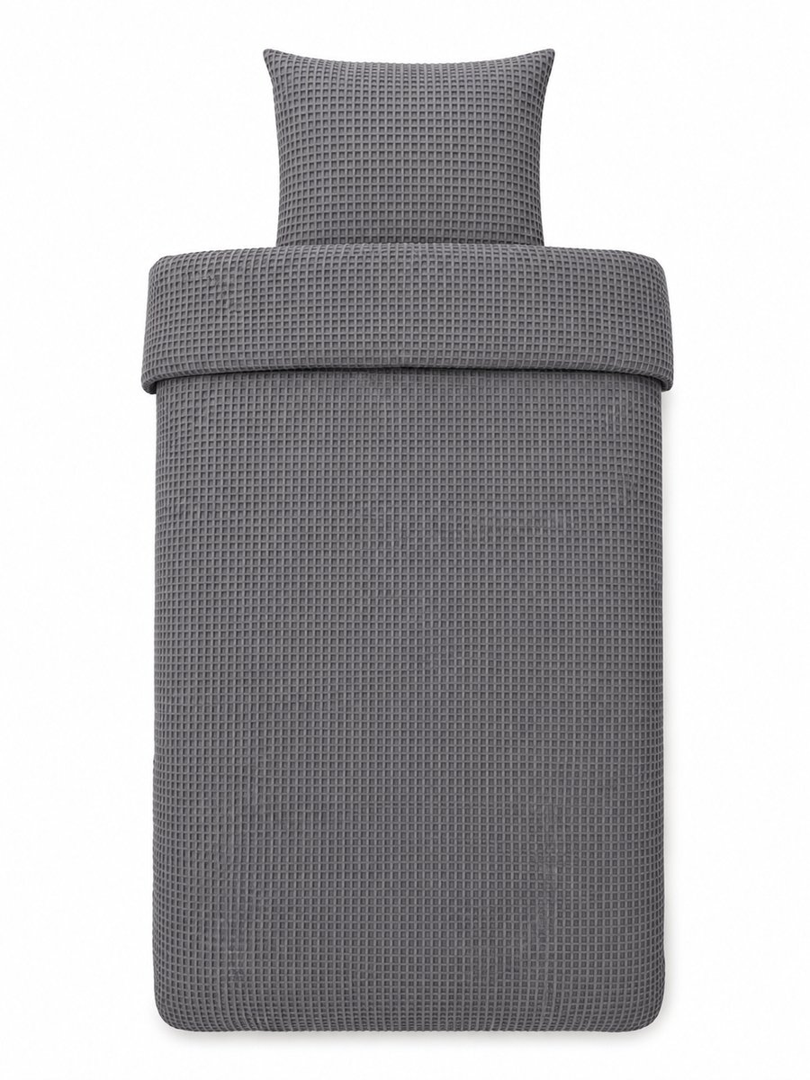 Heckettlane Dekbedovertrek Vafala - Effen Bedlinnen - 140x200-220 cm - Eenpersoons - Steel grey - Dekbedovertrek van Katoen