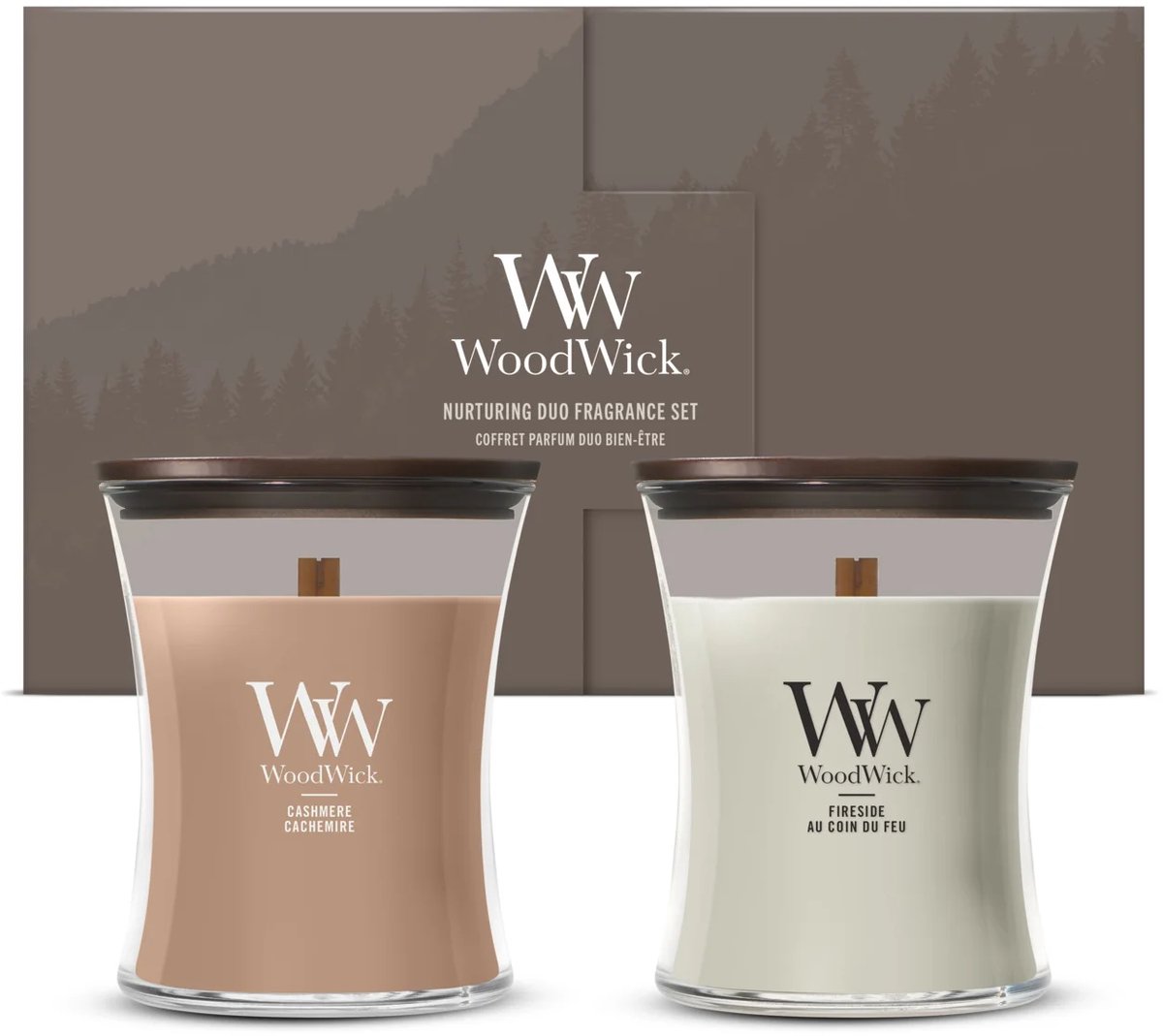 WoodWick Deluxe Cadeauset 2 Medium Geurkaarsen - Meer dan 120 branduren Grijs