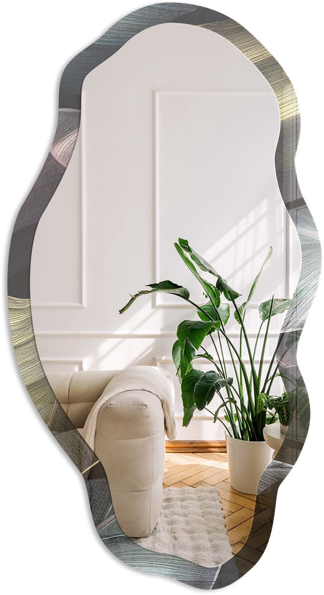 Coloray Tropische Bladeren Spiegel - Groen Rechthoekige Spiegel Voor Interieur - Organische Spiegel - Slaapkamer, Woonkamer, Kantoor - Modern - 45x90 cm - Totale afmeting 52x97 cm Tropische BladerenStructuur, Groen