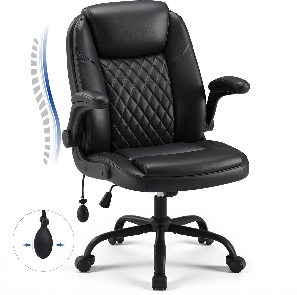 COLAMY Ergonomische Bureaustoel met Hoge Rugleuning – Verstelbare Armleuningen – Comfortabele Zitting – Lendensteun – PU Bekleding – Kantoorstoel voor Thuiswerk en Kantoor