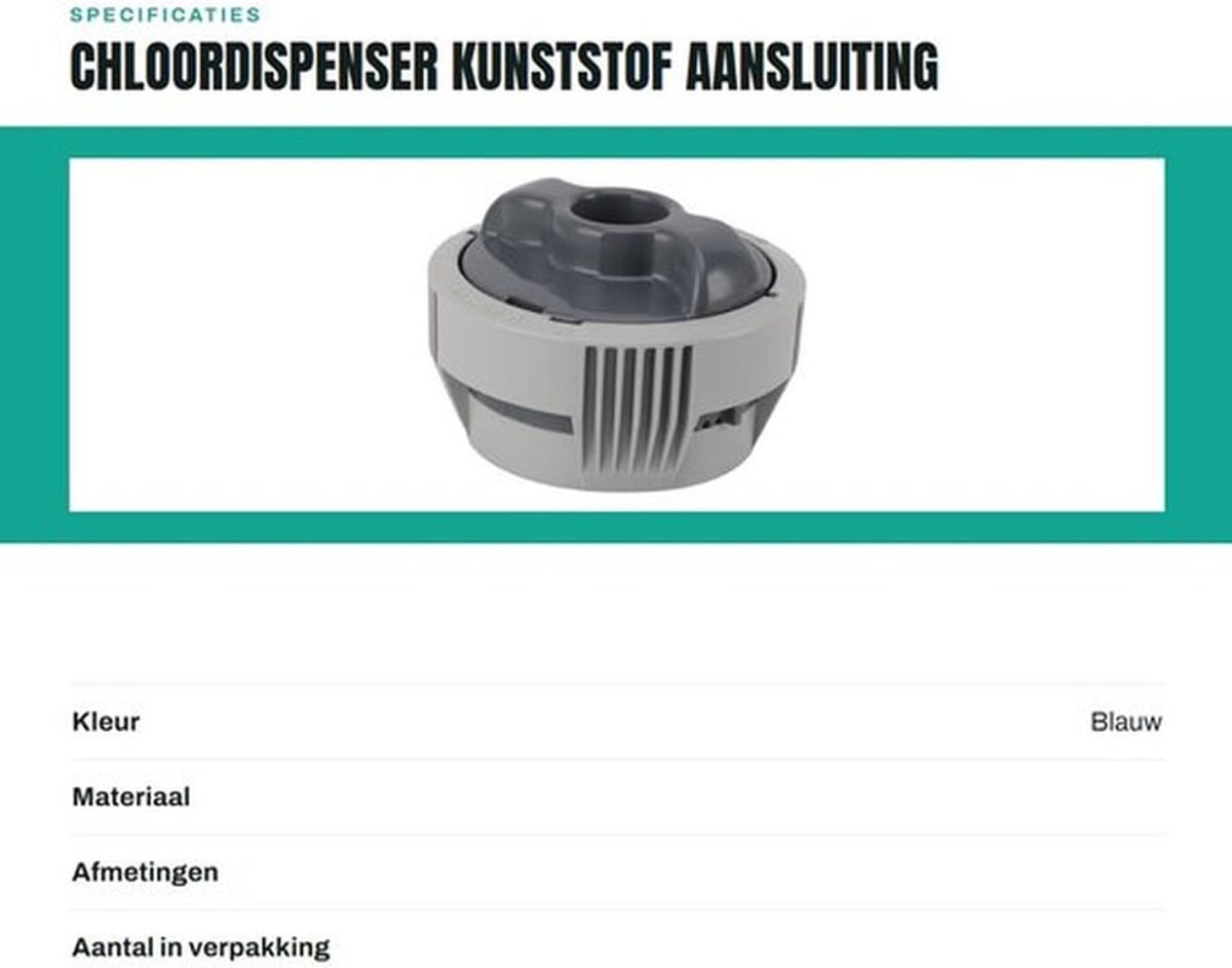 Chloordispenser Stevig Kunststof - Aansluiting 43mm - Vervanging P03821 - Geschikt voor Zwembad - Eenvoudige Installatie - Duurzaam Gebruik - Zwembadaccessoire