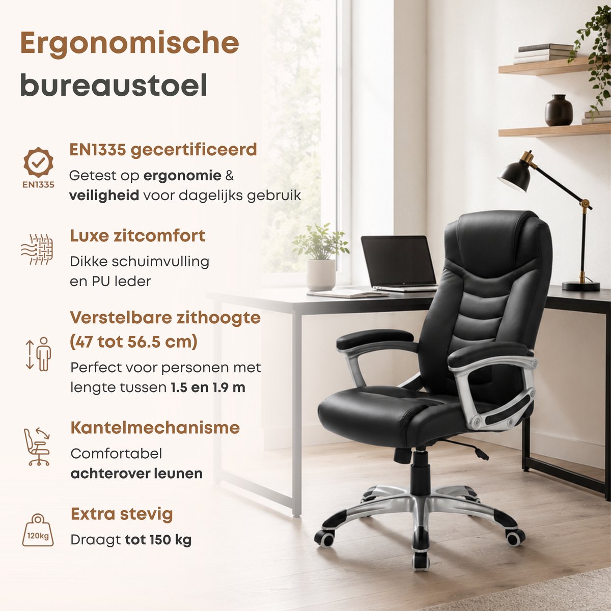 ACAZA Bureaustoel - Ergonomische Bureaustoel - Zwart - Tot - afbeelding 2