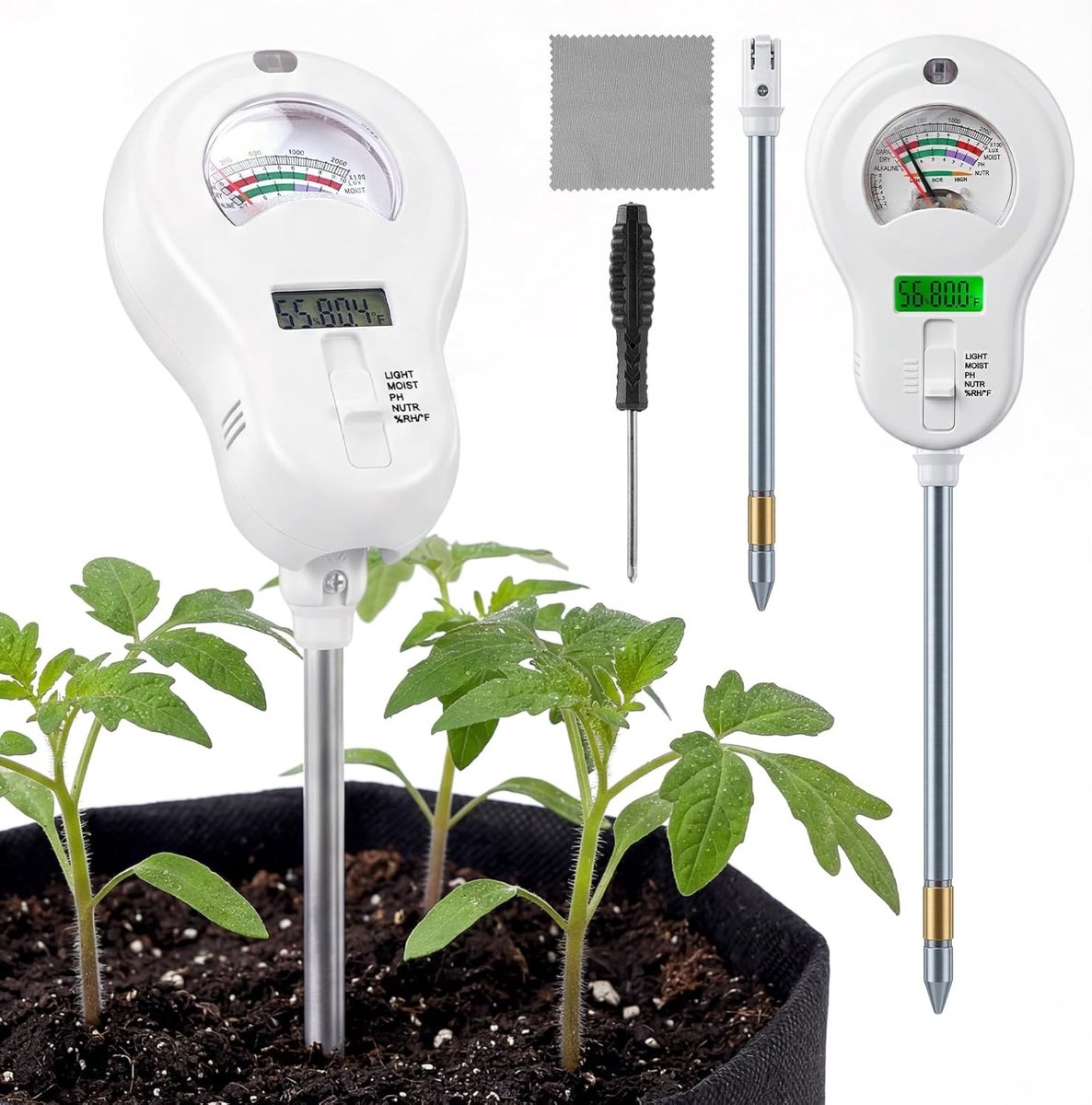 Bodemtester - Multifunctioneel - 6-in-1 Functie - Met Afneembare Sonde - Voor Tuin en Planten
